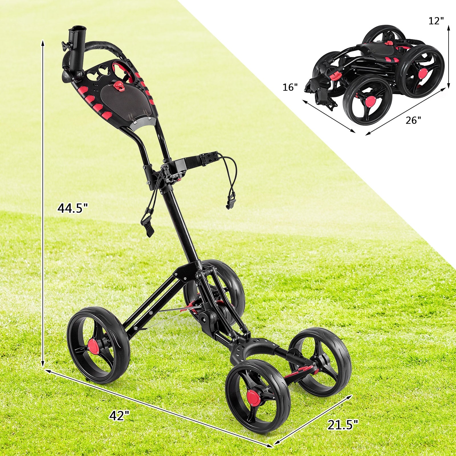 4 Wheel Folding Golf Pull Push Cart Trolley, Black Golf   at Gallery Canada