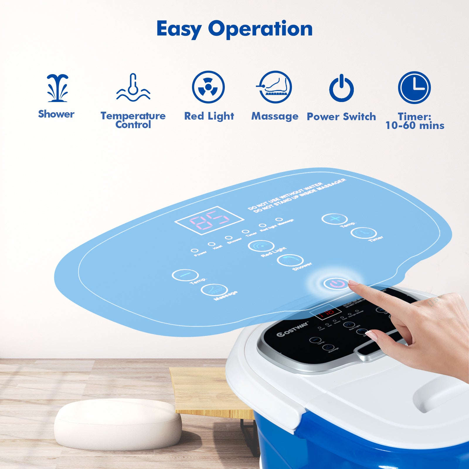 Portable All-In-One Heated Foot Bubble Spa Bath Motorized Massager-Blue and Withe, White Foot Massager at Gallery Canada