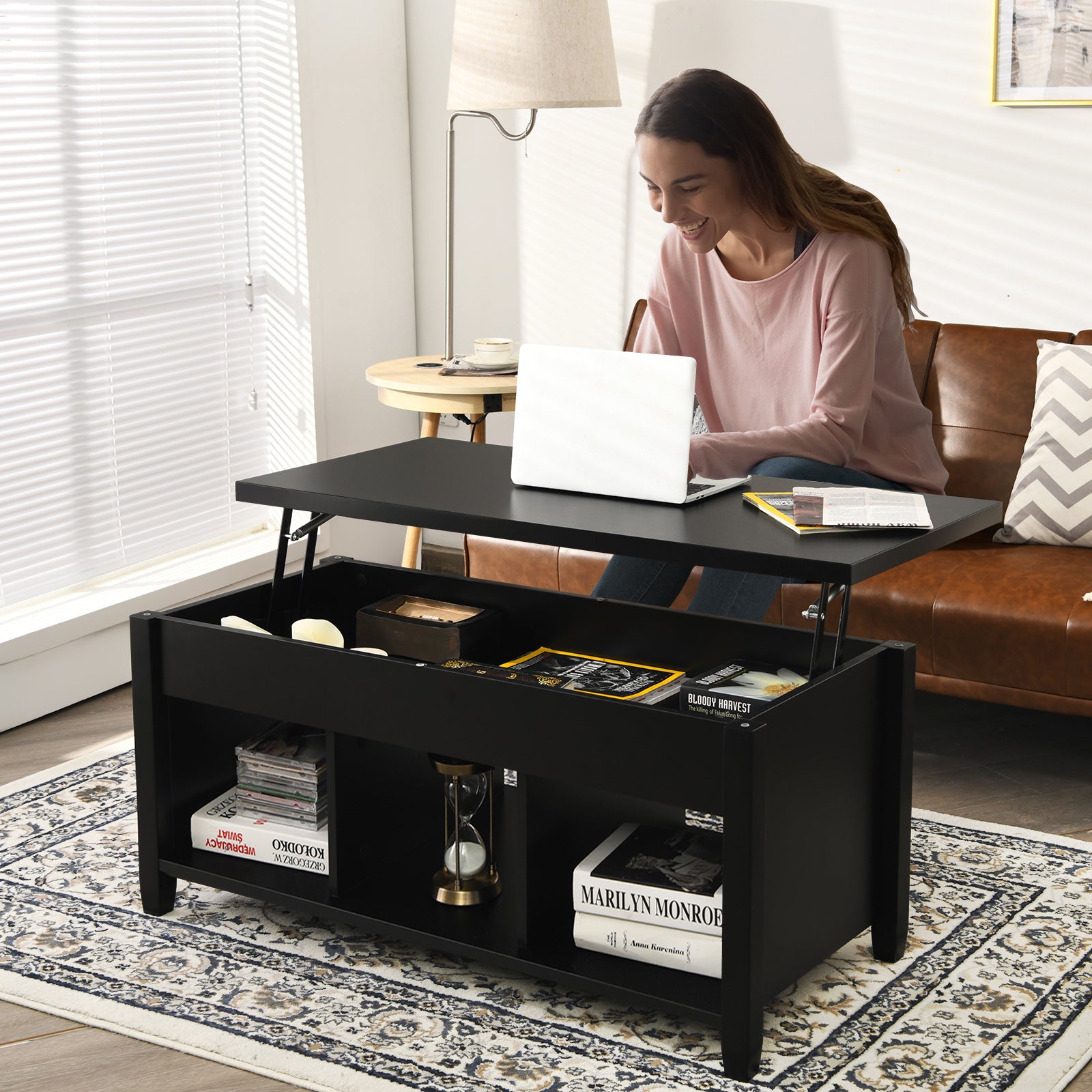 Lift Top Coffee Table with Hidden Storage Compartment, Black Coffee Tables at Gallery Canada