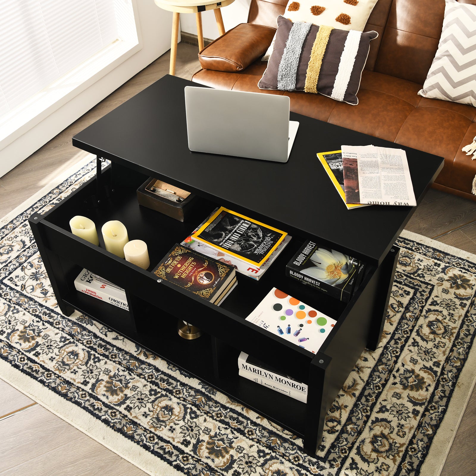 Lift Top Coffee Table with Hidden Storage Compartment, Black Coffee Tables at Gallery Canada