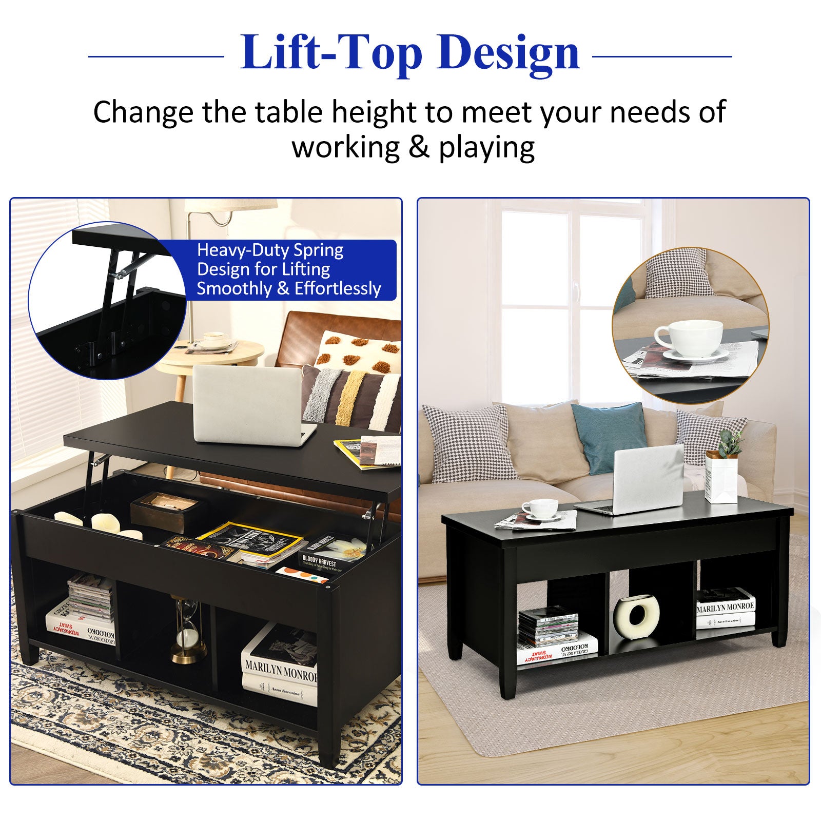 Lift Top Coffee Table with Hidden Storage Compartment, Black Coffee Tables at Gallery Canada