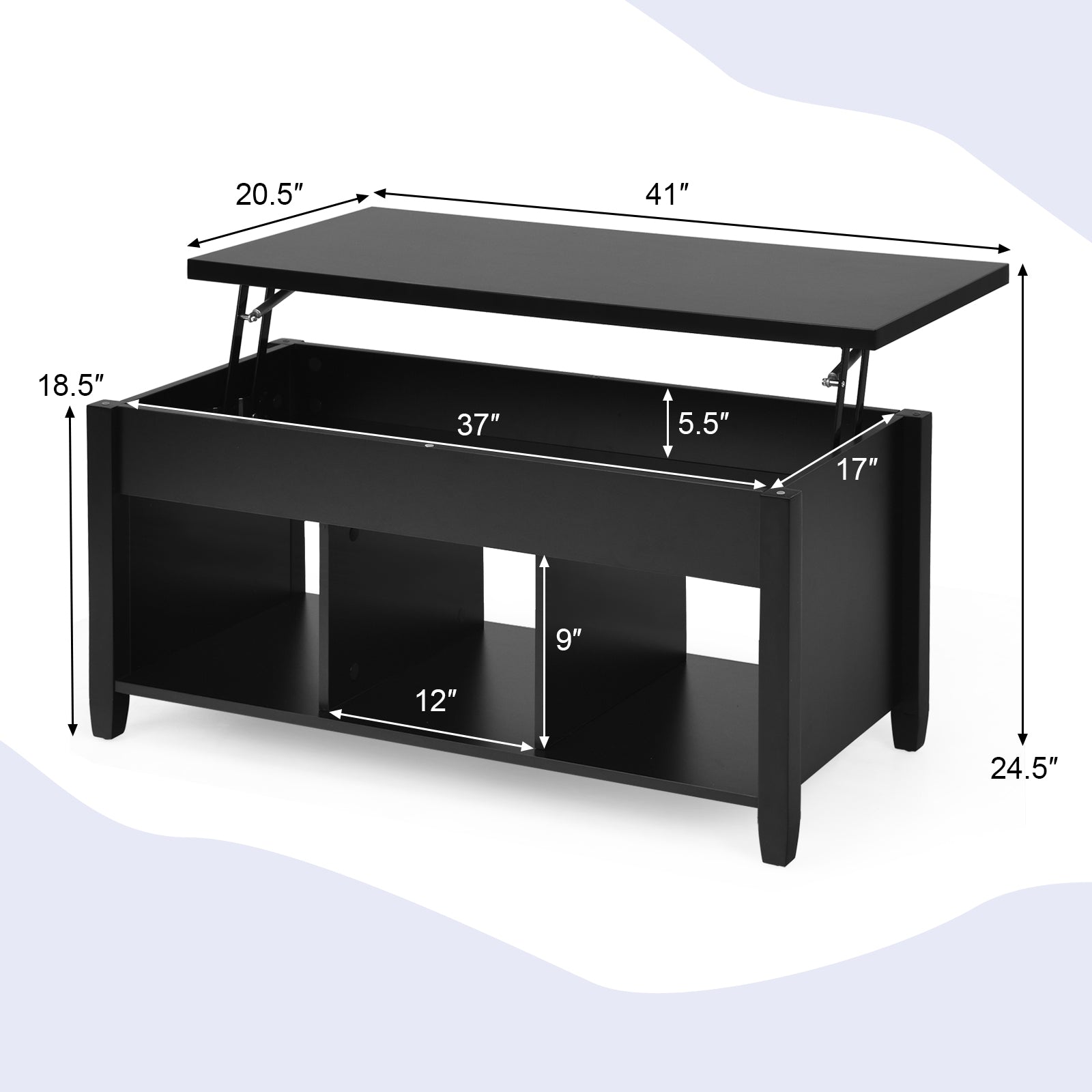 Lift Top Coffee Table with Hidden Storage Compartment, Black Coffee Tables at Gallery Canada