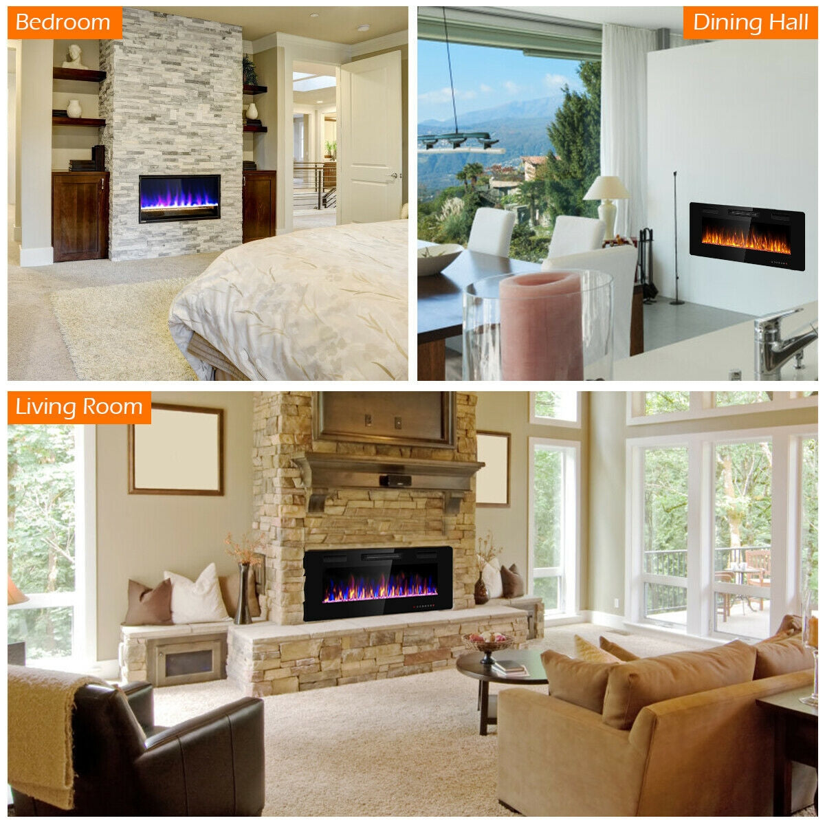 42 Inch Recessed Ultra Thin Electric Fireplace with Timer, Black Fireplaces at Gallery Canada