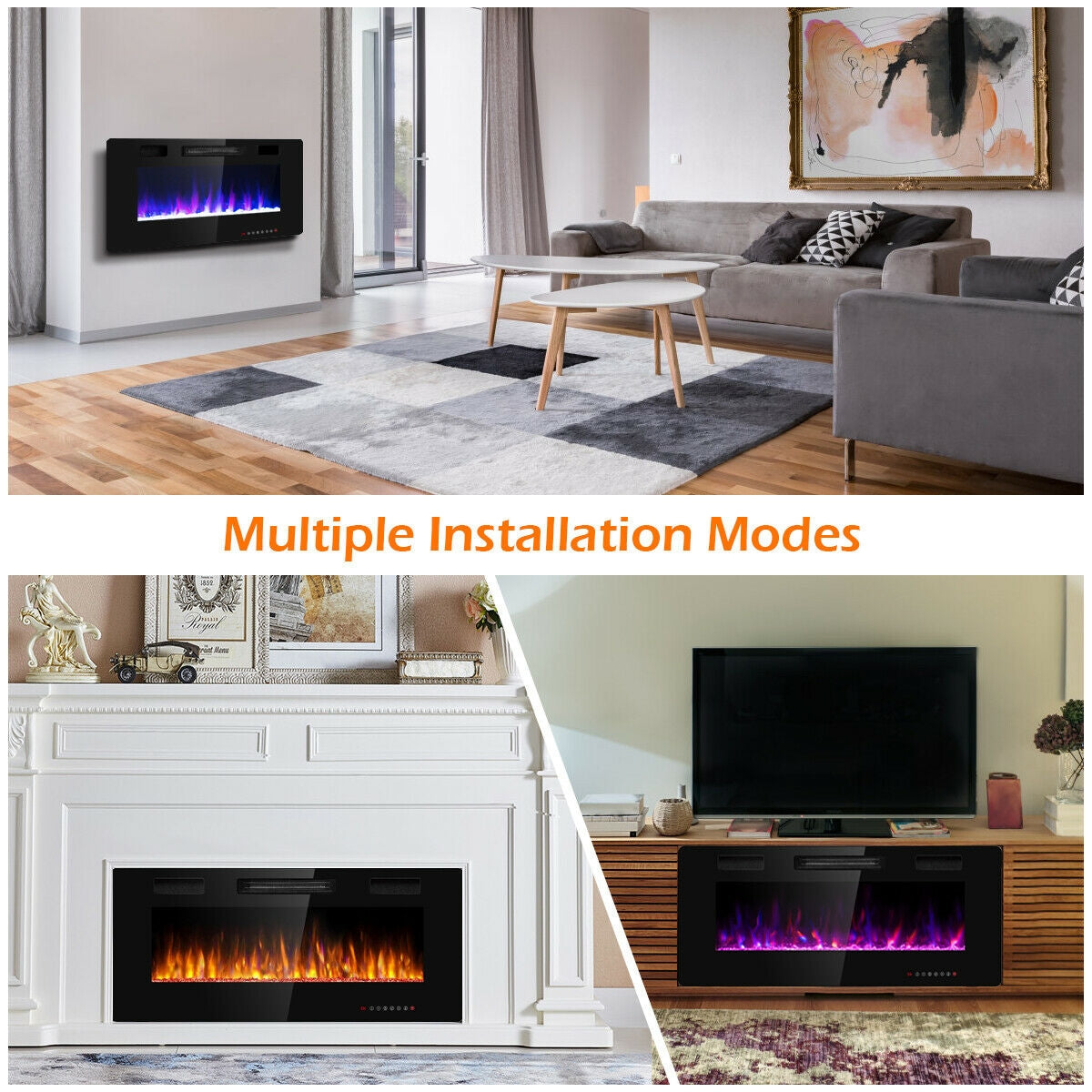 42 Inch Recessed Ultra Thin Electric Fireplace with Timer, Black Fireplaces at Gallery Canada