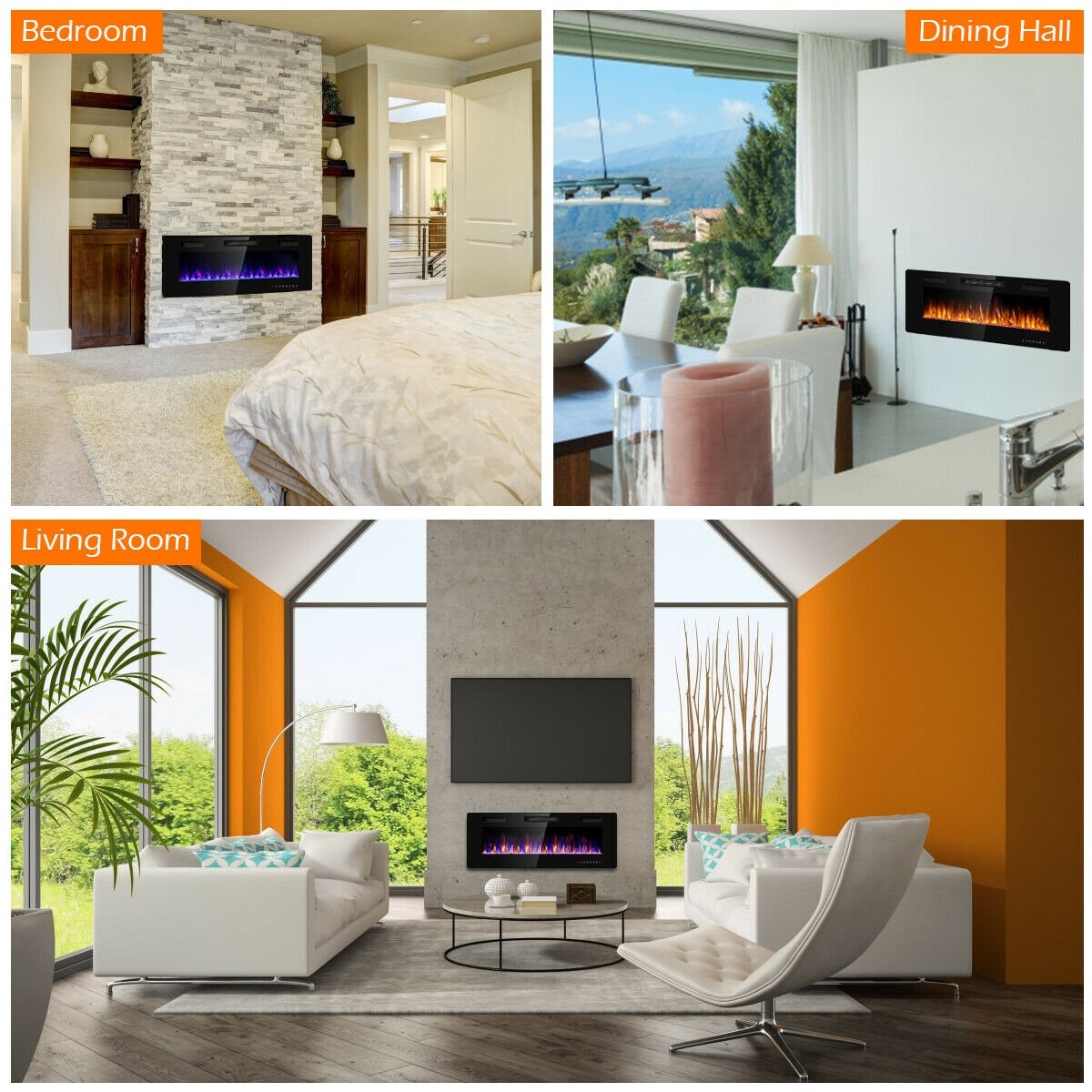 50 Inch Recessed Ultra Thin Electric Fireplace with Timer, Black Fireplaces at Gallery Canada