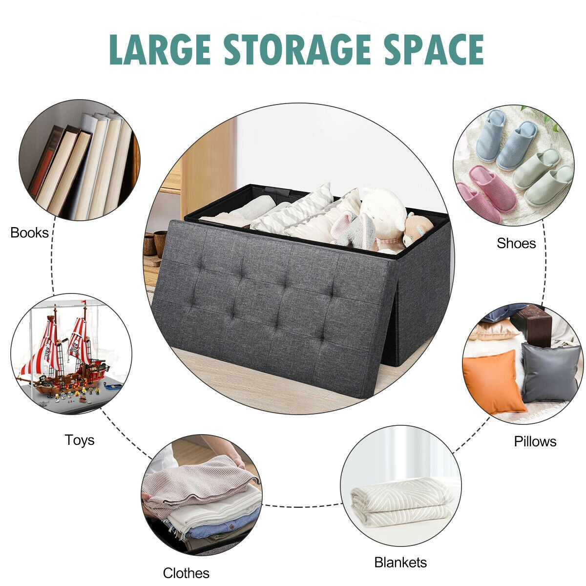 31.5 Inch Fabric Foldable Storage with Removable Storage Bin, Dark Gray Shoe Racks & Storage Benches at Gallery Canada