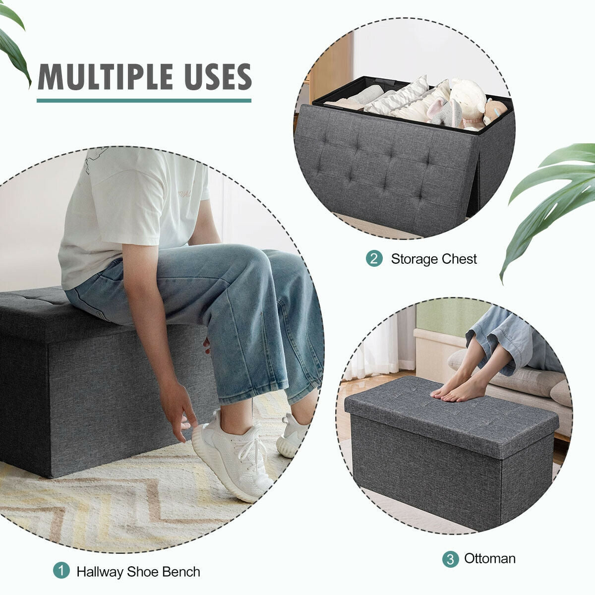 31.5 Inch Fabric Foldable Storage with Removable Storage Bin, Dark Gray Shoe Racks & Storage Benches at Gallery Canada