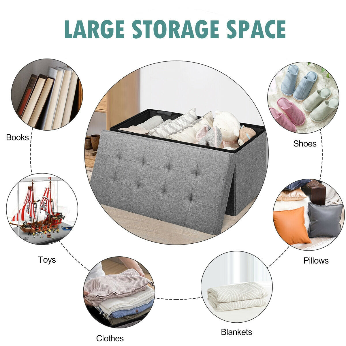 31.5 Inch Fabric Foldable Storage with Removable Storage Bin, Light Gray Shoe Racks & Storage Benches at Gallery Canada