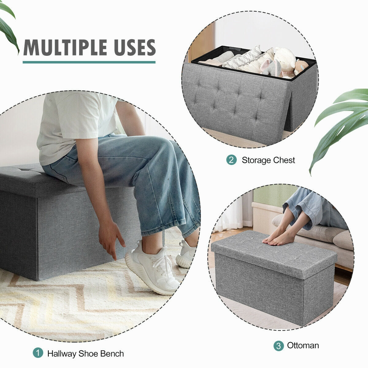 31.5 Inch Fabric Foldable Storage with Removable Storage Bin, Light Gray Shoe Racks & Storage Benches at Gallery Canada