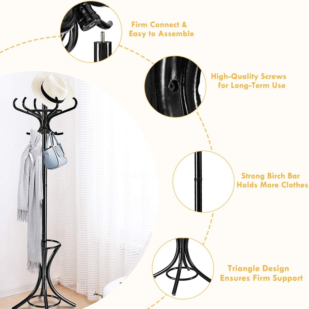 Wood Standing Hat Coat Rack w/ Umbrella Stand, Black Coat Racks & Hall Trees at Gallery Canada