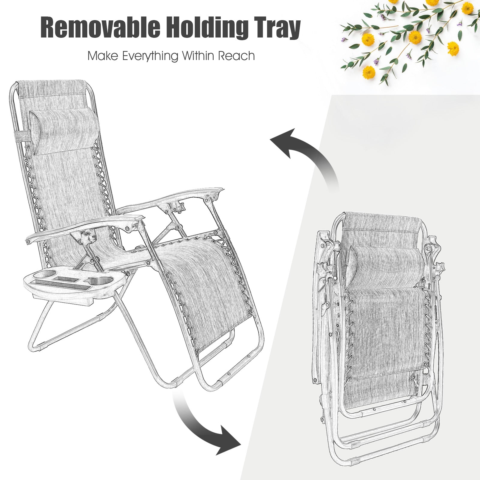 2 Pieces Folding Lounge Chair with Zero Gravity, Gray Beach & Lawn Chairs at Gallery Canada