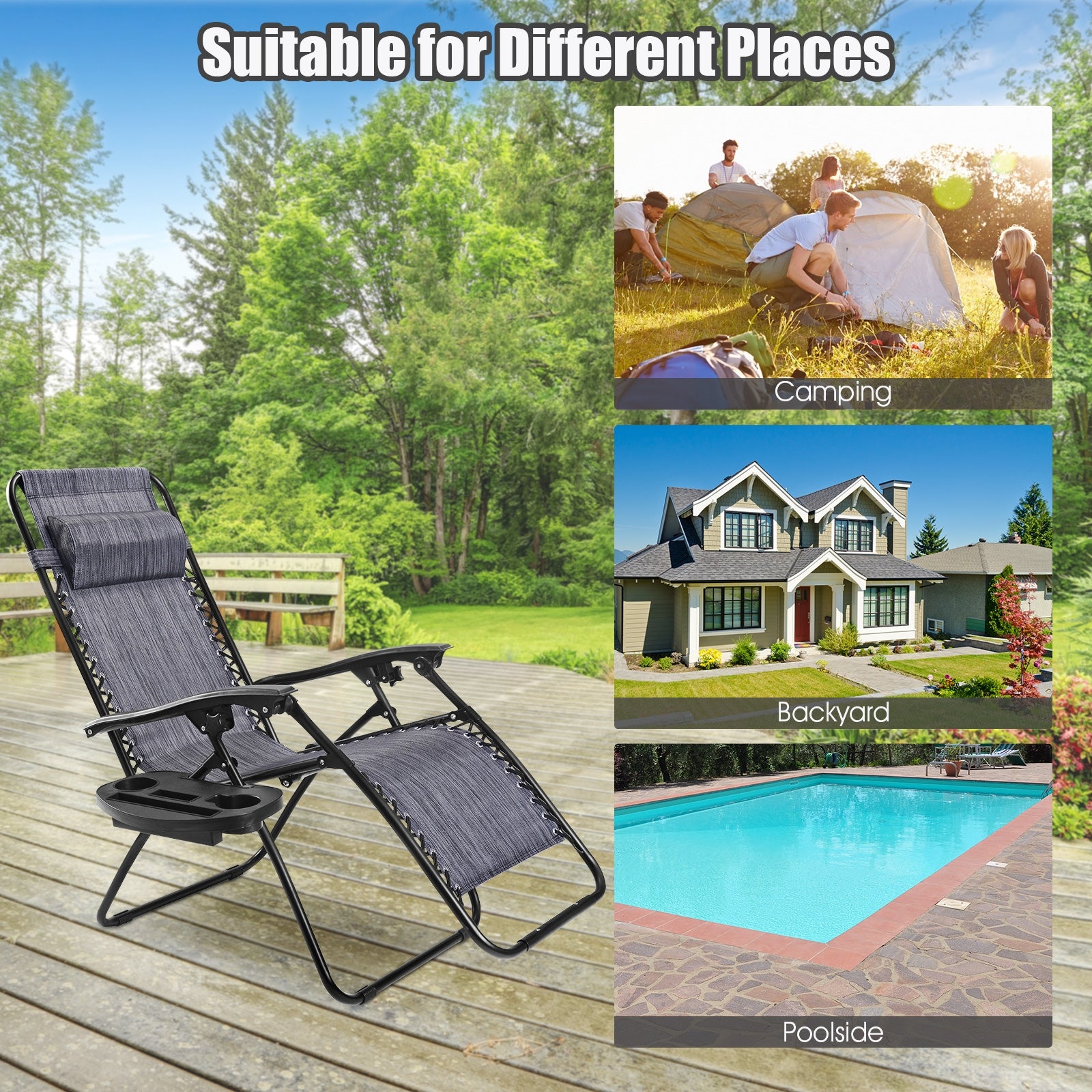 2 Pieces Folding Lounge Chair with Zero Gravity, Gray Beach & Lawn Chairs at Gallery Canada