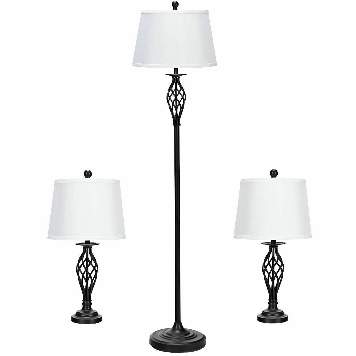 3 Pieces Lamp Set 2 Table Lamps 1 Floor Lamp with Fabric Shades, White Table & Floor Lamps White at Gallery Canada