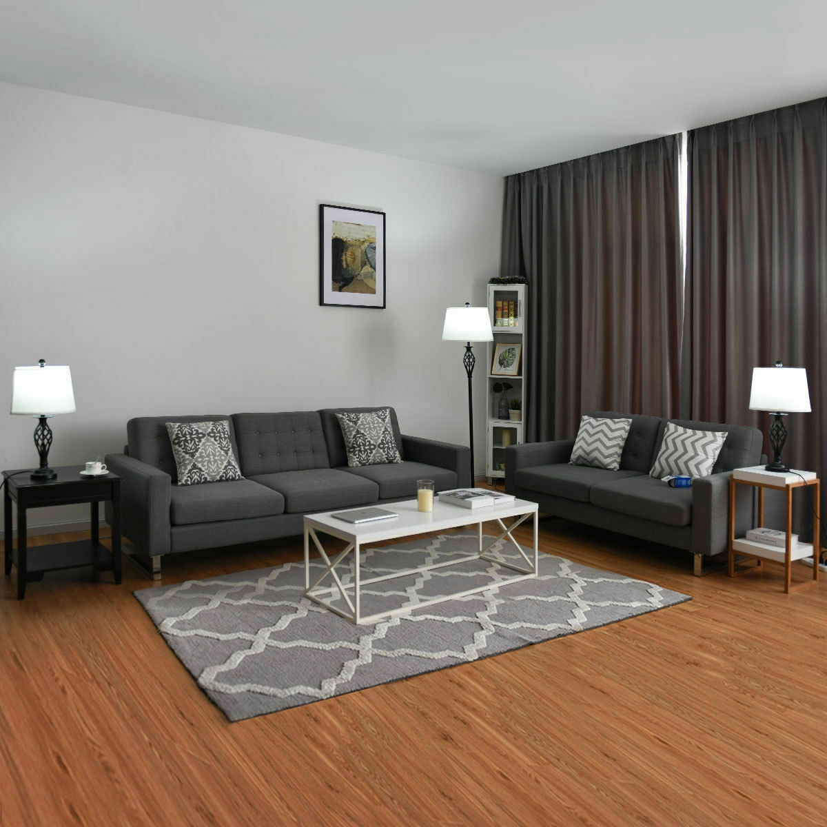 3 Pieces Lamp Set 2 Table Lamps 1 Floor Lamp with Fabric Shades, White Table & Floor Lamps at Gallery Canada