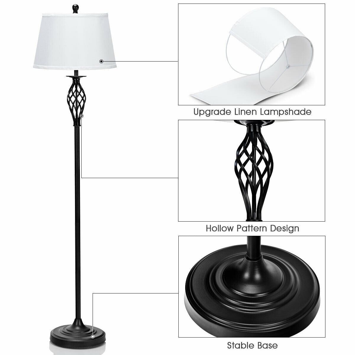 3 Pieces Lamp Set 2 Table Lamps 1 Floor Lamp with Fabric Shades, White Table & Floor Lamps at Gallery Canada