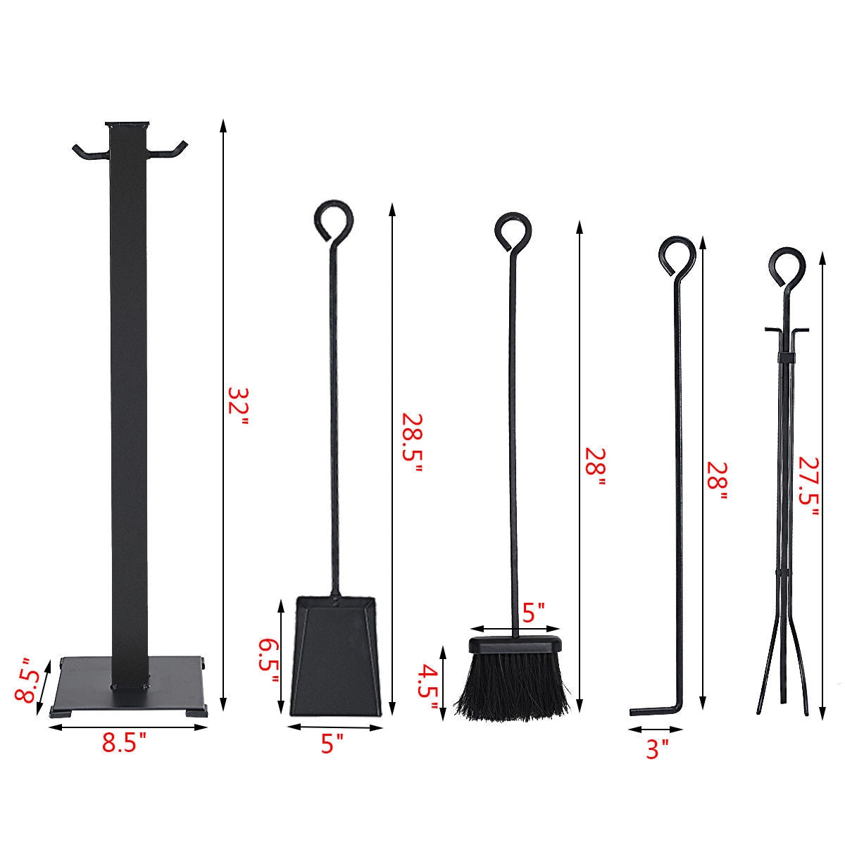 5 Pieces Fireplace Iron Fire Place Tool Set , Black Fireplace Tools at Gallery Canada
