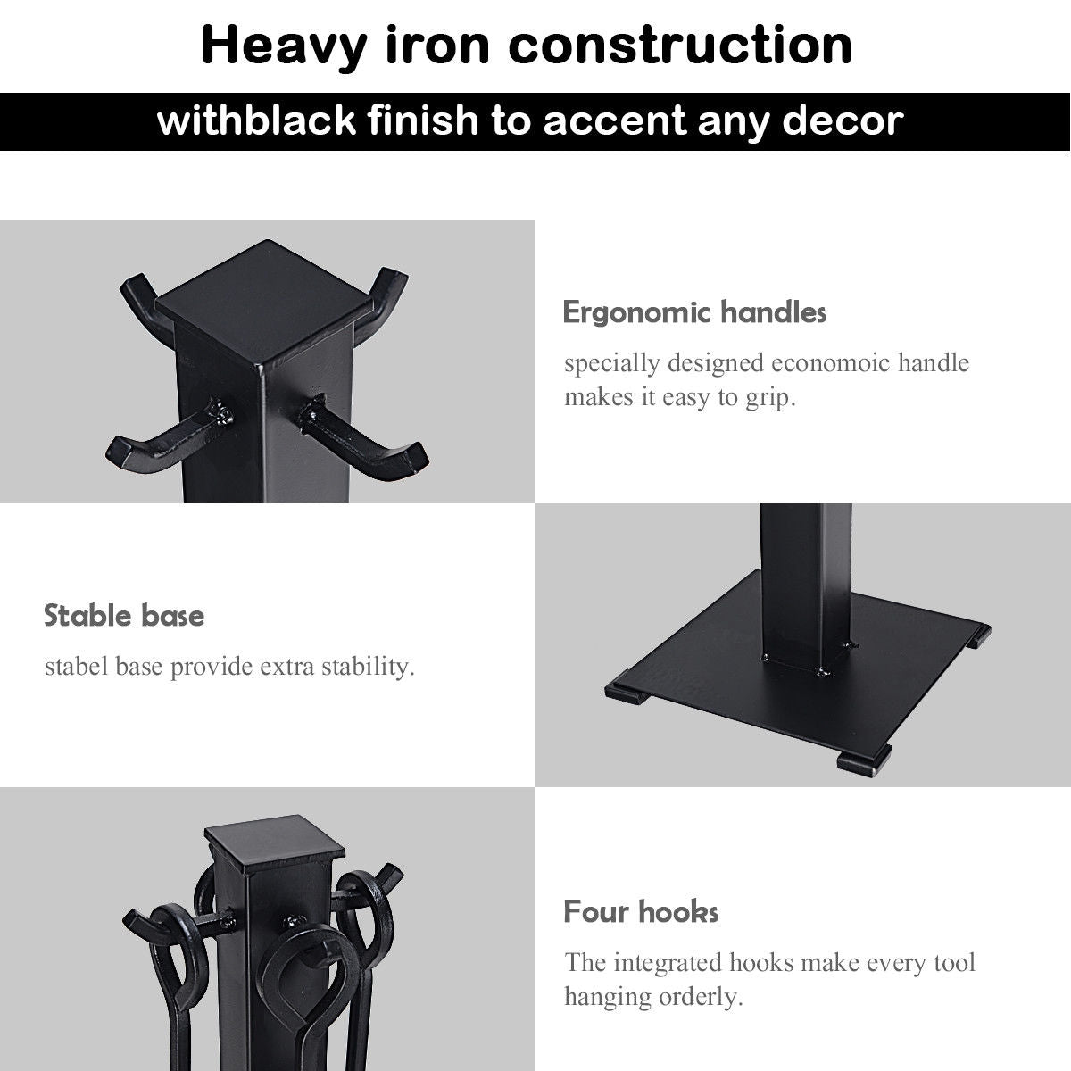 5 Pieces Fireplace Iron Fire Place Tool Set , Black Fireplace Tools at Gallery Canada