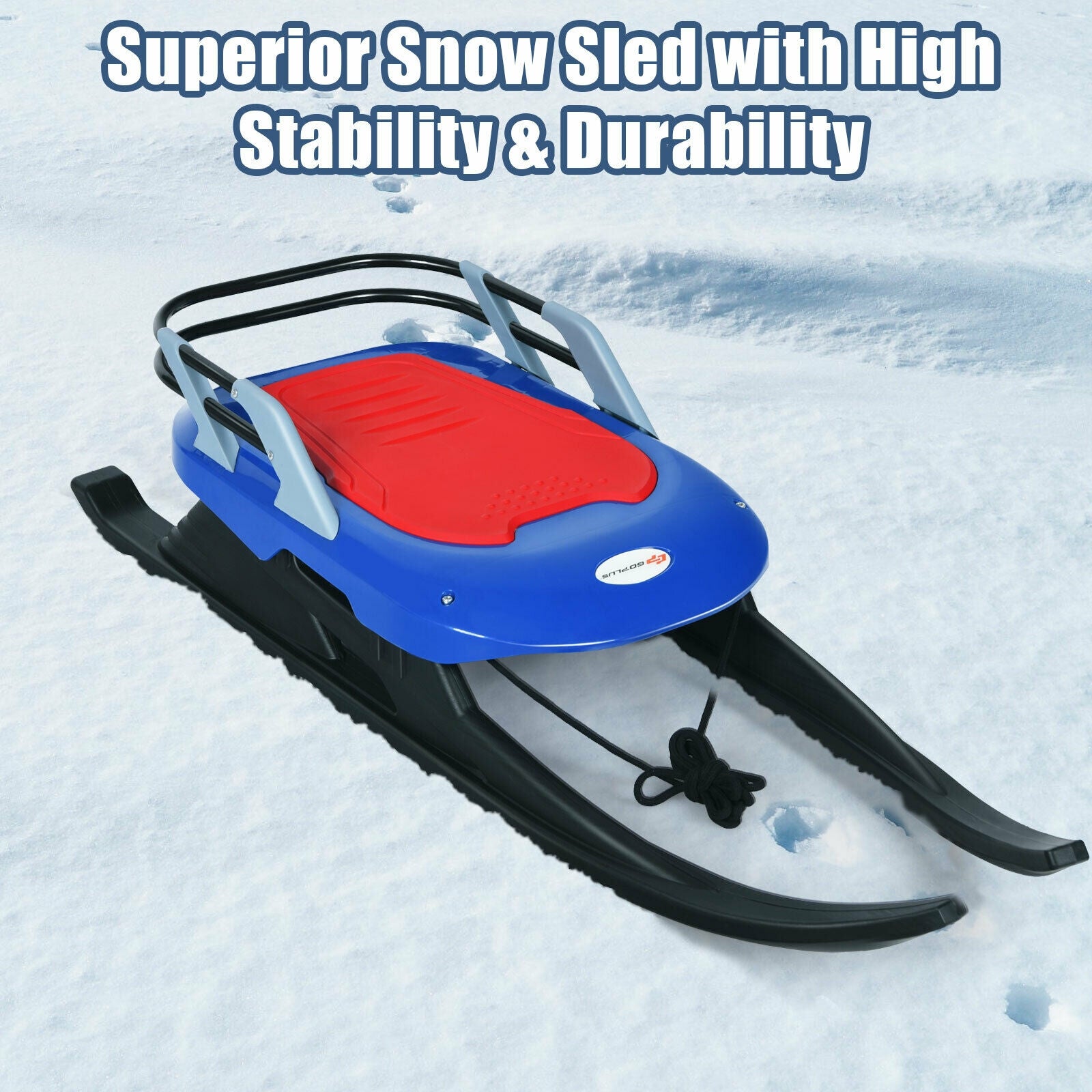 Folding Kids' Metal Snow Sled with Pull Rope Snow Slider and Leather Seat, Blue Winter Sports & Activities at Gallery Canada
