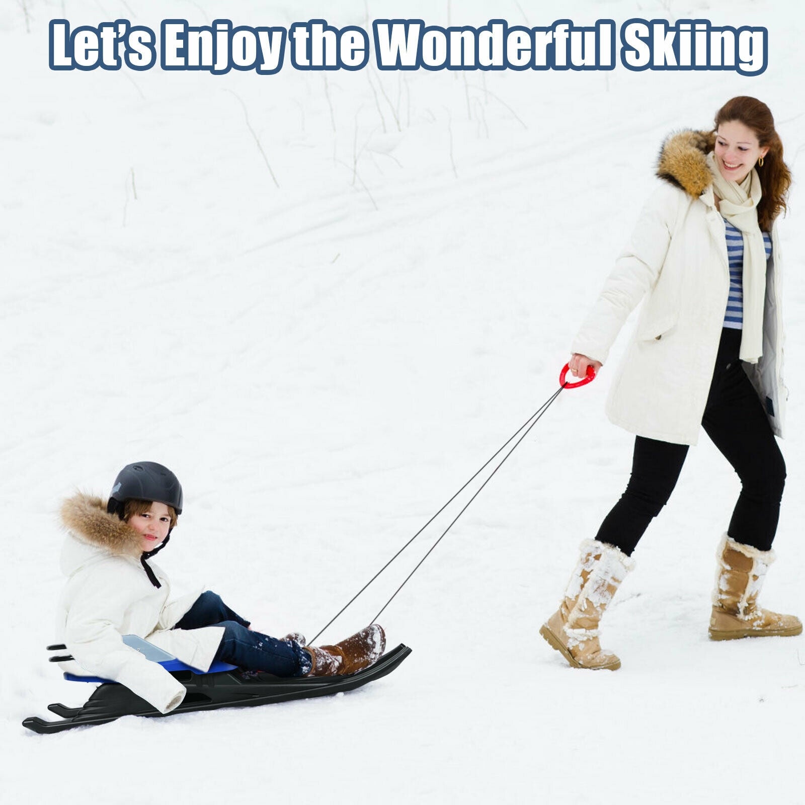 Folding Kids' Metal Snow Sled with Pull Rope Snow Slider and Leather Seat, Blue Winter Sports & Activities at Gallery Canada