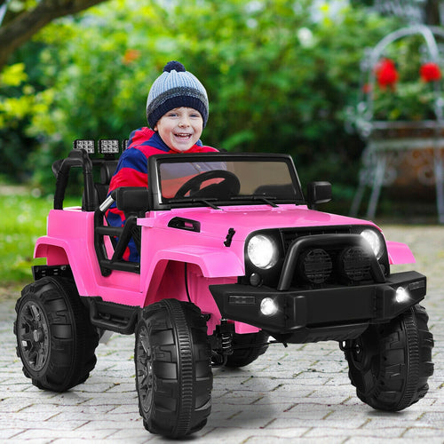 12V Kids Remote Control Riding Truck Car with LED Lights, Pink