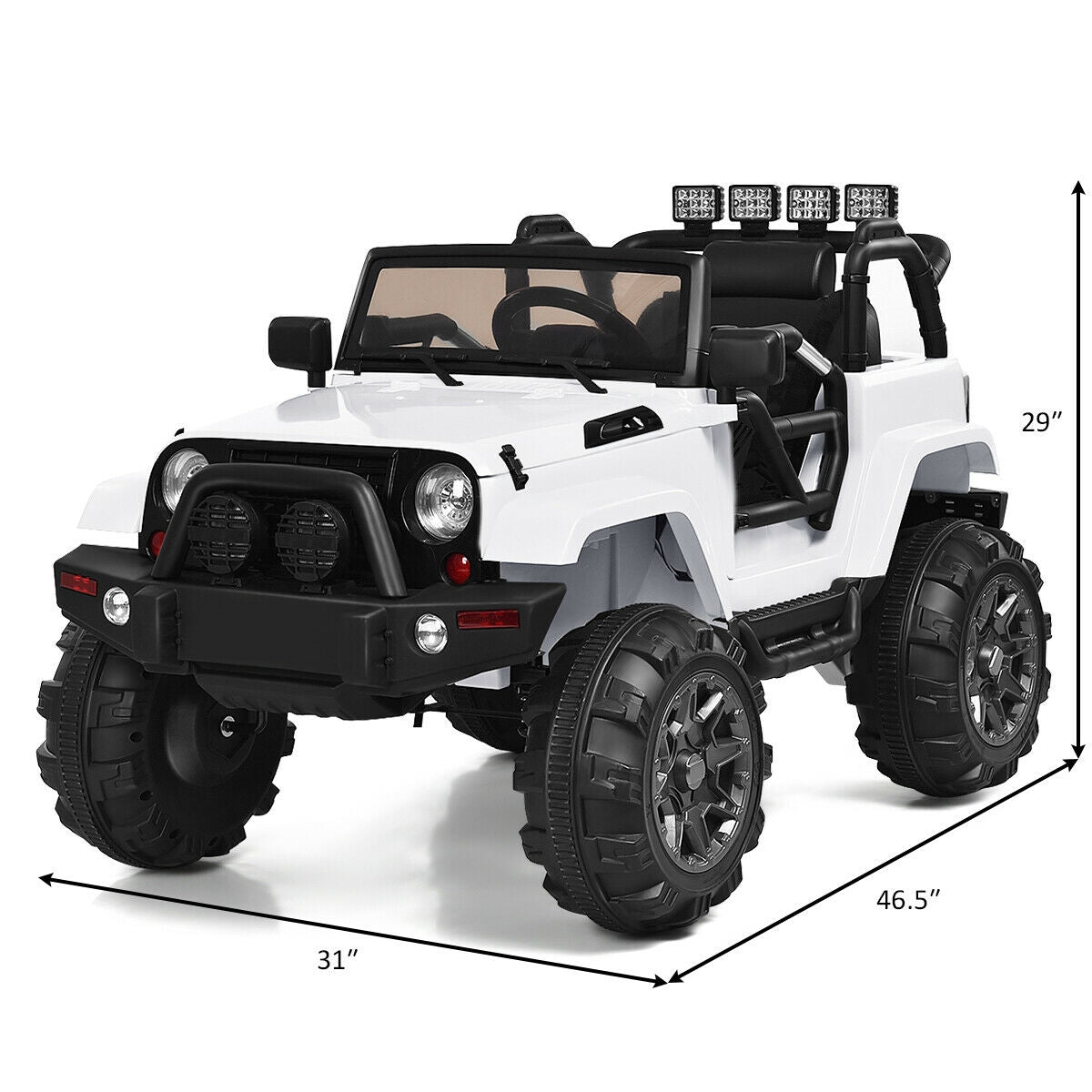 12V Kids Remote Control Riding Truck Car with LED Lights, White Powered Ride On Toys at Gallery Canada