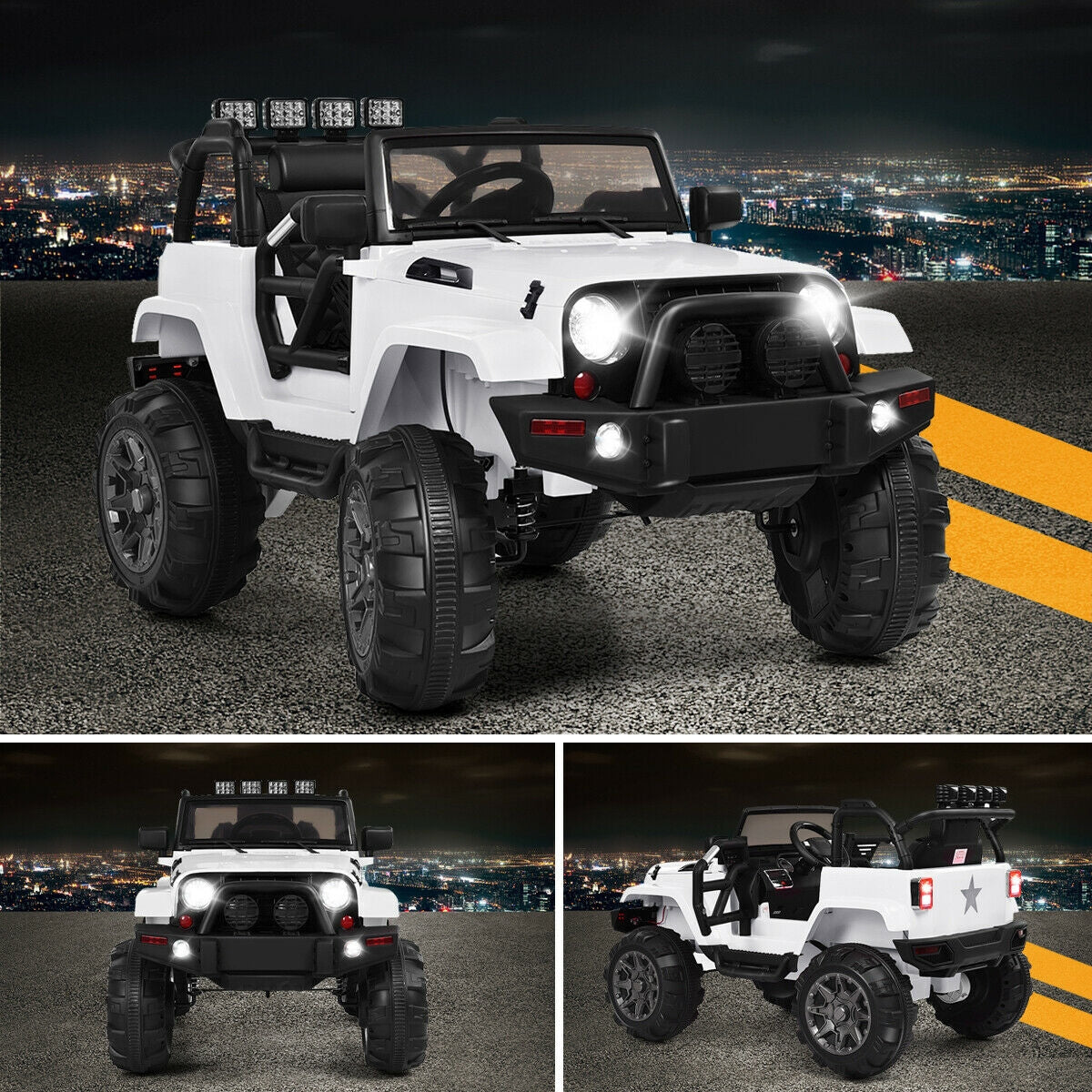 12V Kids Remote Control Riding Truck Car with LED Lights, White Powered Ride On Toys at Gallery Canada