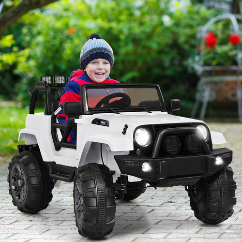 12V Kids Remote Control Riding Truck Car with LED Lights, White