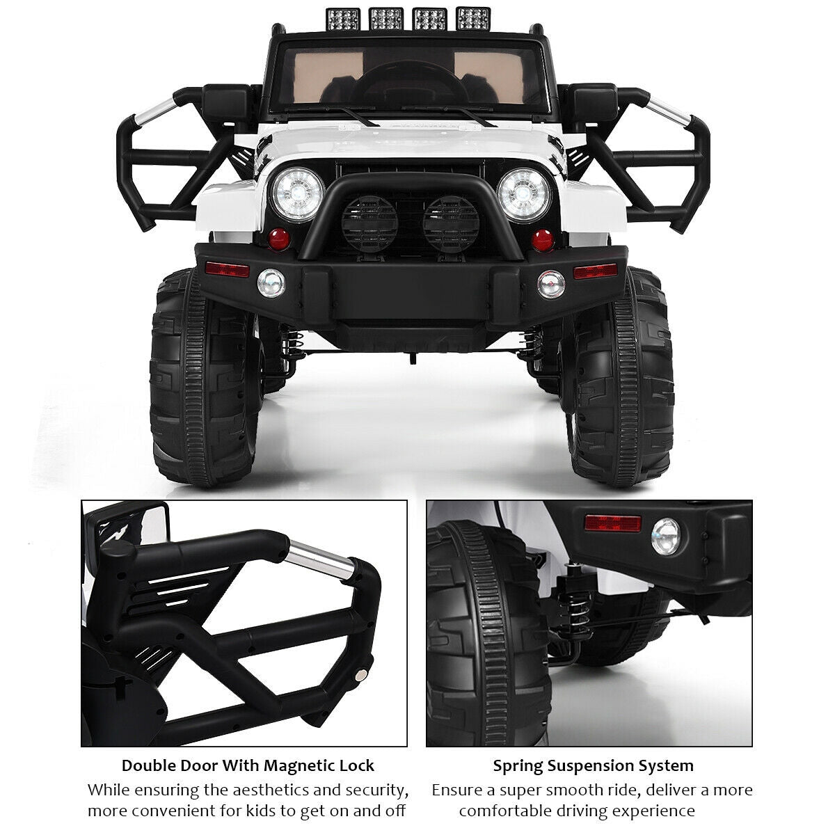 12V Kids Remote Control Riding Truck Car with LED Lights, White Powered Ride On Toys at Gallery Canada