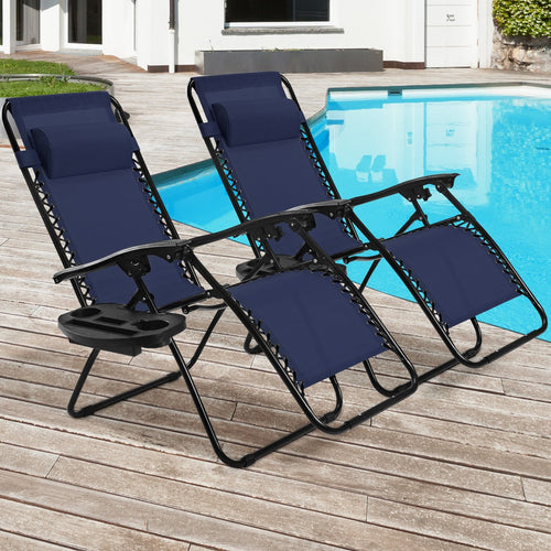 2 Pieces Folding Lounge Chair with Zero Gravity, Navy