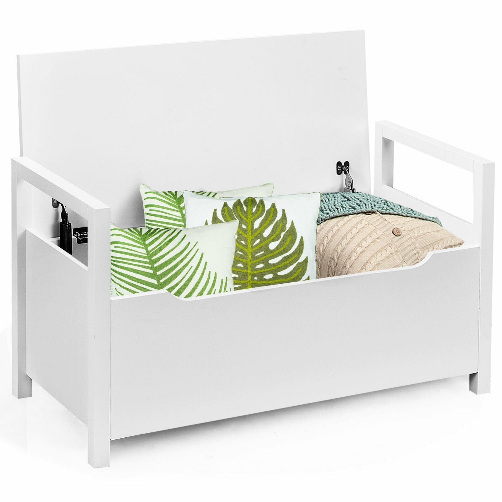 34.5 ×15.5 ×19.5 Inch Shoe Storage Bench with Cushion Seat for Entryway, White Shoe Racks & Storage Benches at Gallery Canada