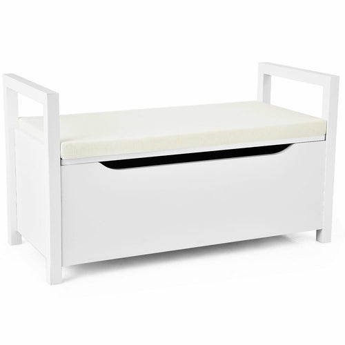 34.5 ×15.5 ×19.5 Inch Shoe Storage Bench with Cushion Seat for Entryway, White
