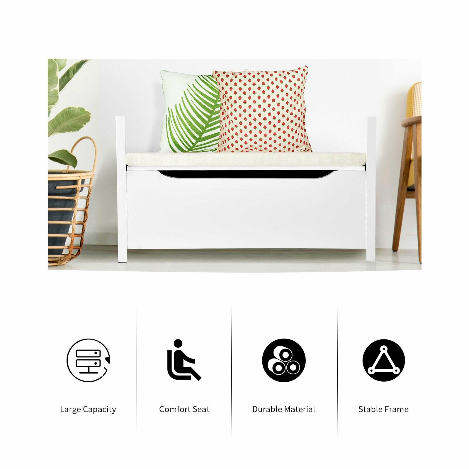 34.5 ×15.5 ×19.5 Inch Shoe Storage Bench with Cushion Seat for Entryway, White Shoe Racks & Storage Benches at Gallery Canada