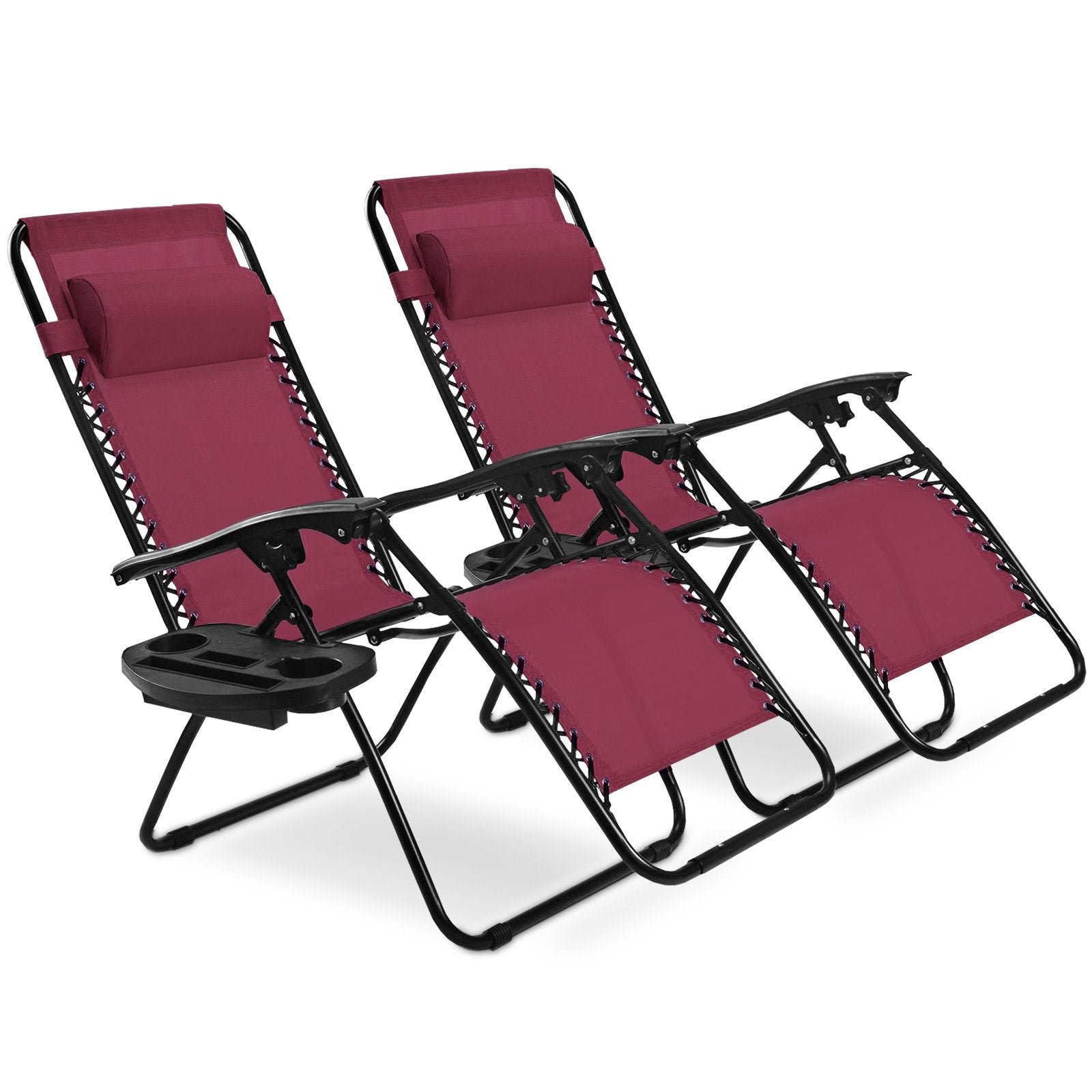 2 Pieces Folding Lounge Chair with Zero Gravity, Dark Red Beach & Lawn Chairs at Gallery Canada
