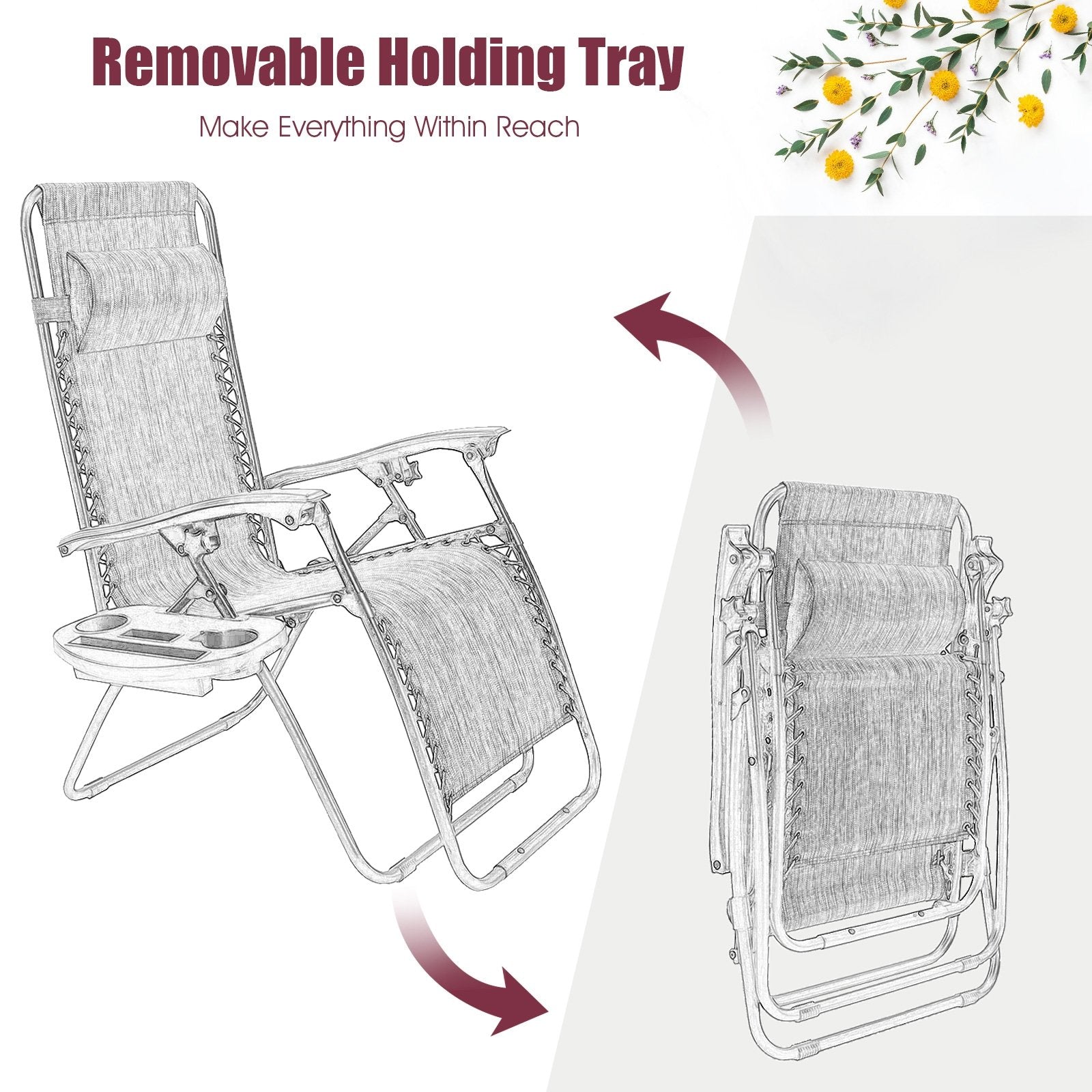 2 Pieces Folding Lounge Chair with Zero Gravity, Dark Red Beach & Lawn Chairs at Gallery Canada