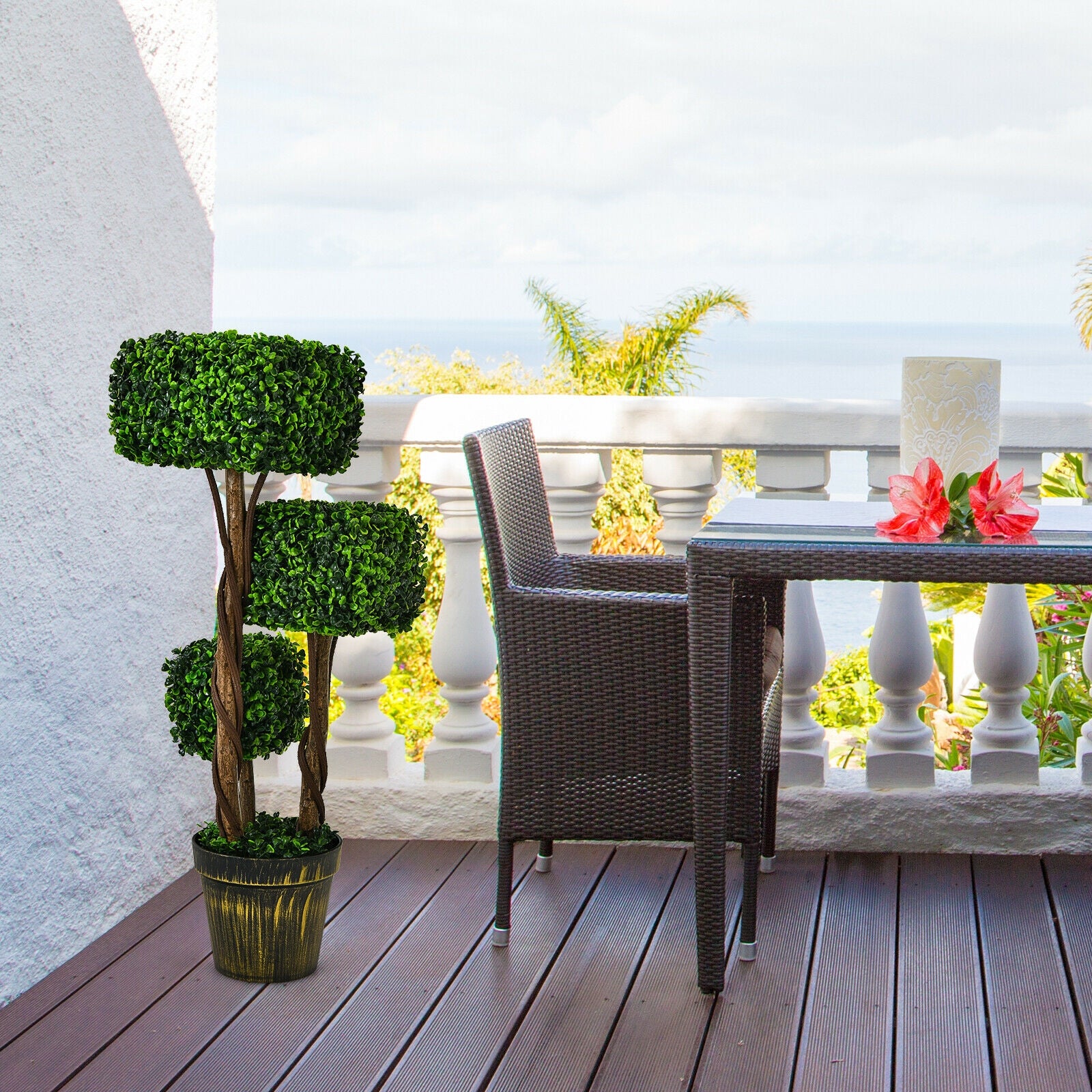 36 Inch Artificial Boxwood Topiary UV Protected Indoor Outdoor Tree, Green Faux Plants at Gallery Canada