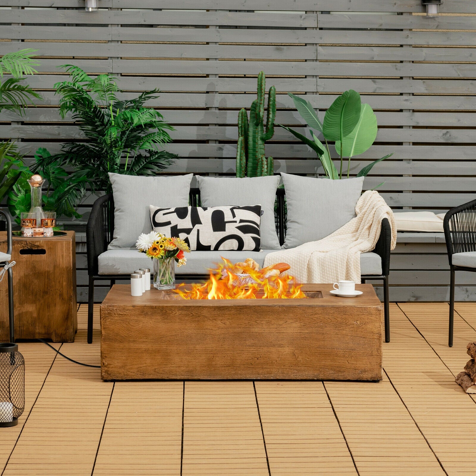 48 x 27Inch Outdoor Gas Fire Pit Table 50 000 BTU with Lava Rocks and Cover, Brown Fire Pits at Gallery Canada