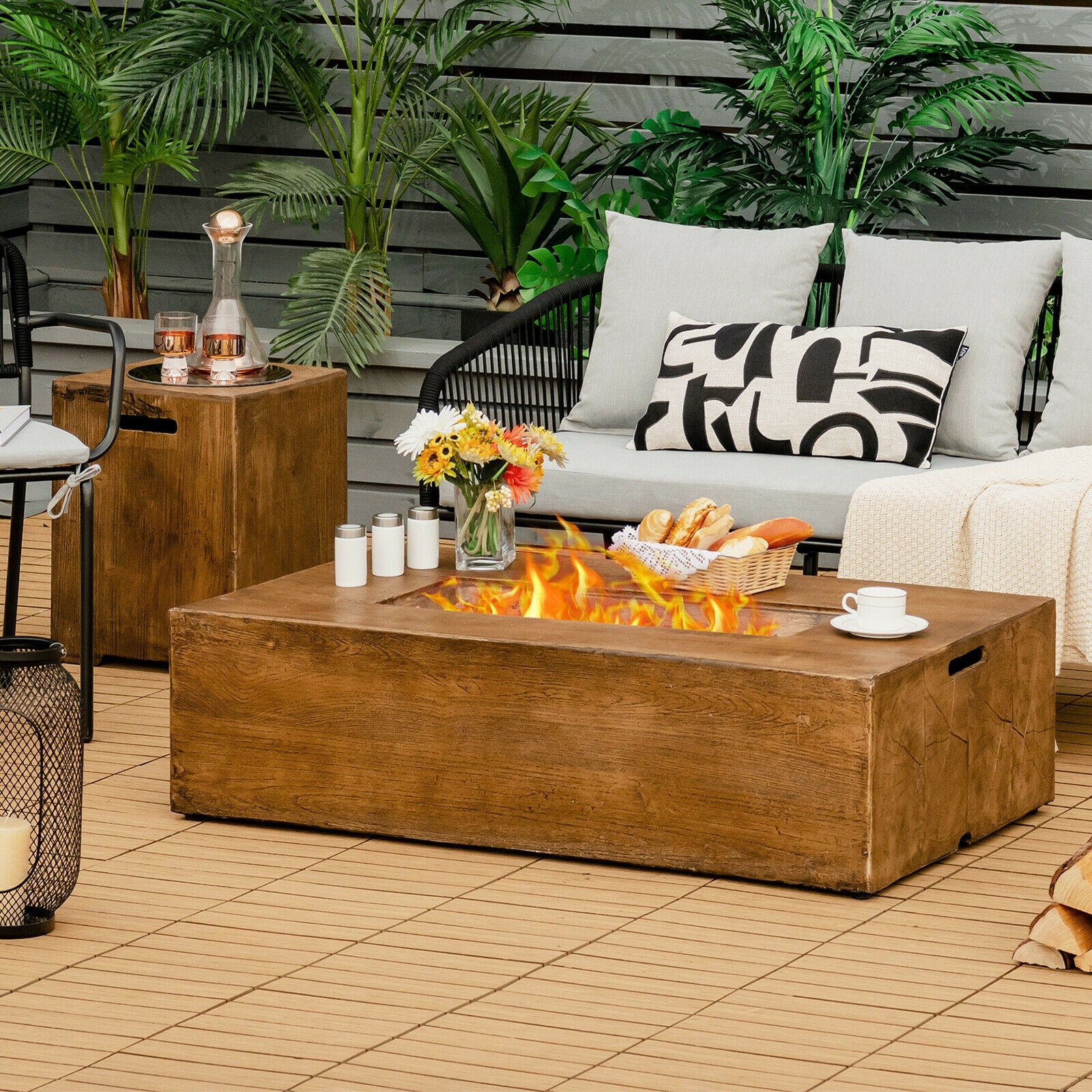 48 x 27Inch Outdoor Gas Fire Pit Table 50 000 BTU with Lava Rocks and Cover, Brown Fire Pits at Gallery Canada