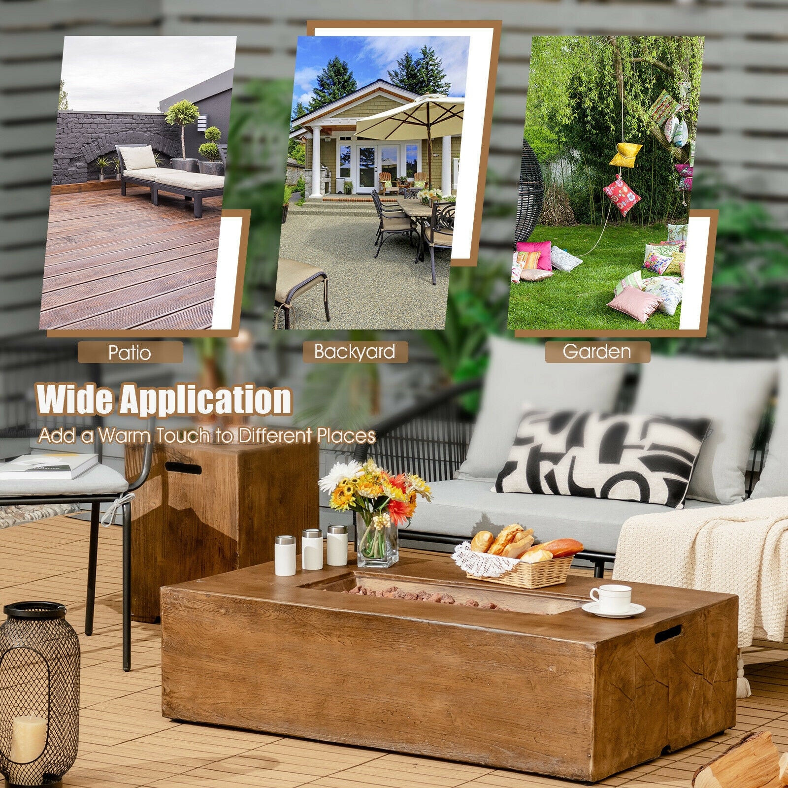 48 x 27Inch Outdoor Gas Fire Pit Table 50 000 BTU with Lava Rocks and Cover, Brown Fire Pits at Gallery Canada
