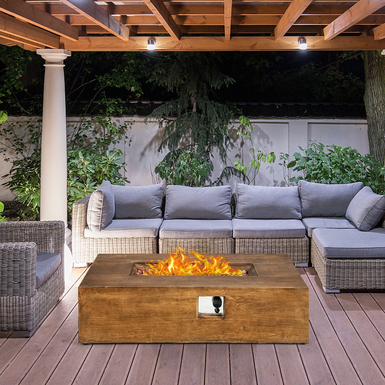 48 x 27Inch Outdoor Gas Fire Pit Table 50 000 BTU with Lava Rocks and Cover, Brown Fire Pits at Gallery Canada
