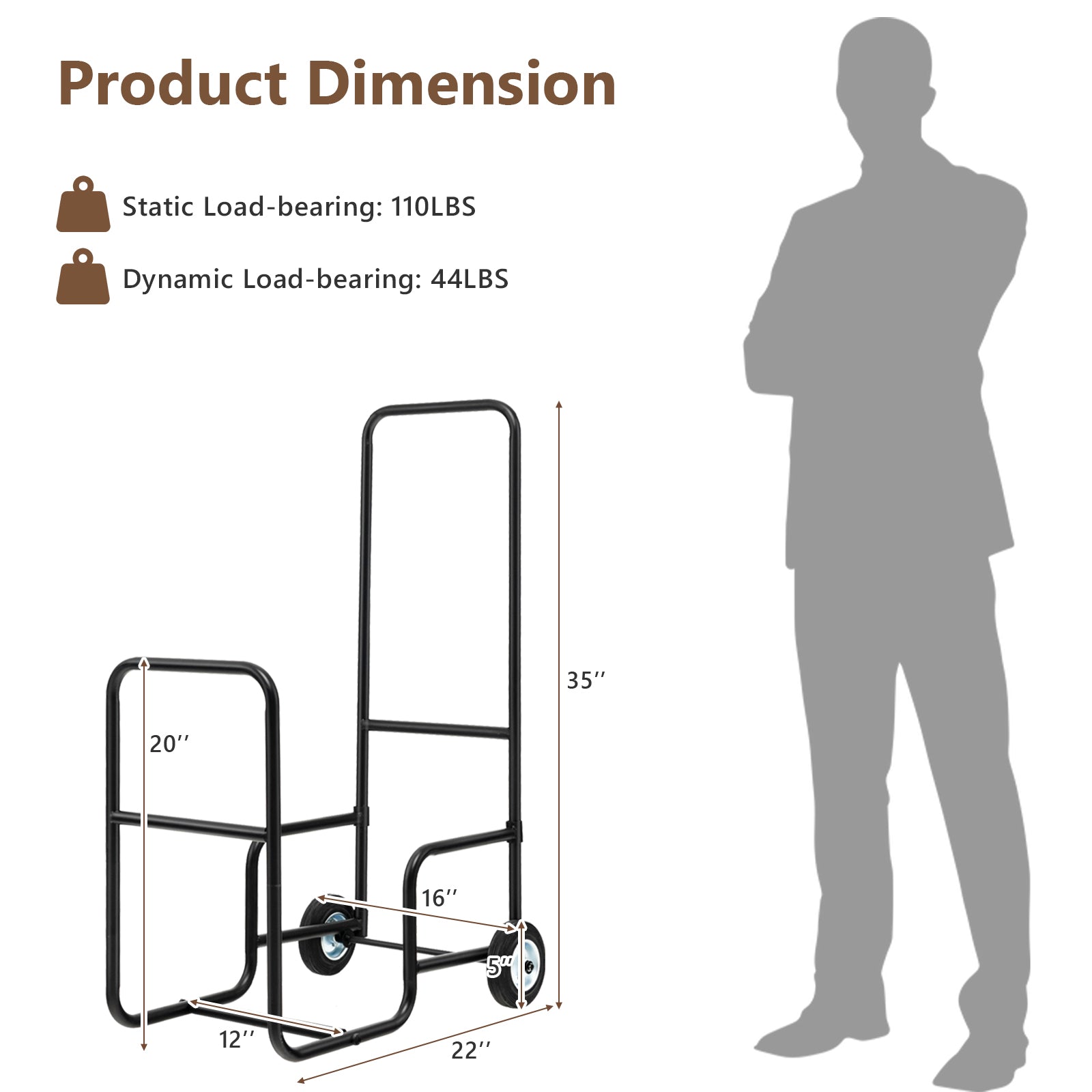 Firewood Log Cart Carrier with Anti-Slip and Wear-Resistant Wheels, Black Log Storage at Gallery Canada