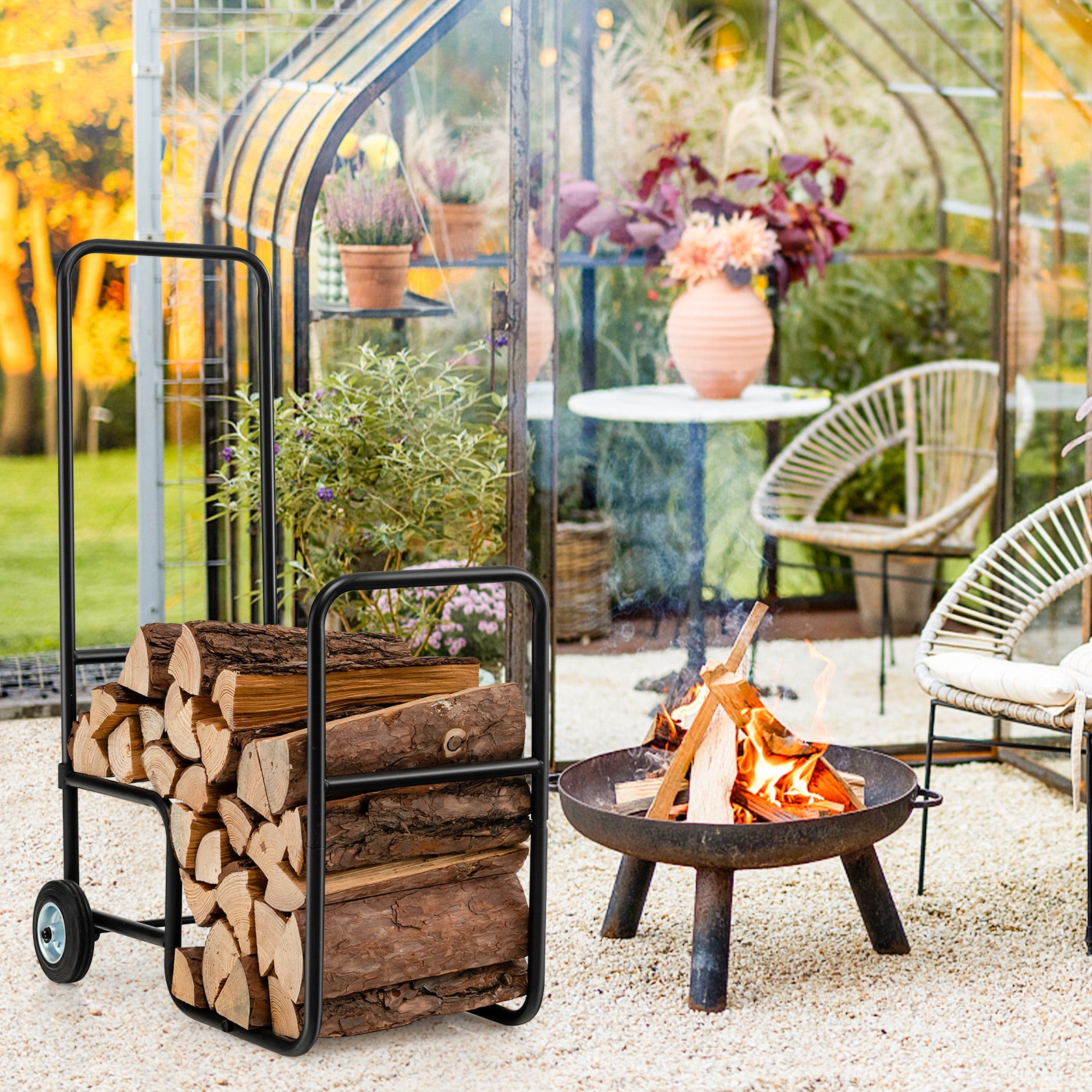 Firewood Log Cart Carrier with Anti-Slip and Wear-Resistant Wheels, Black Log Storage at Gallery Canada