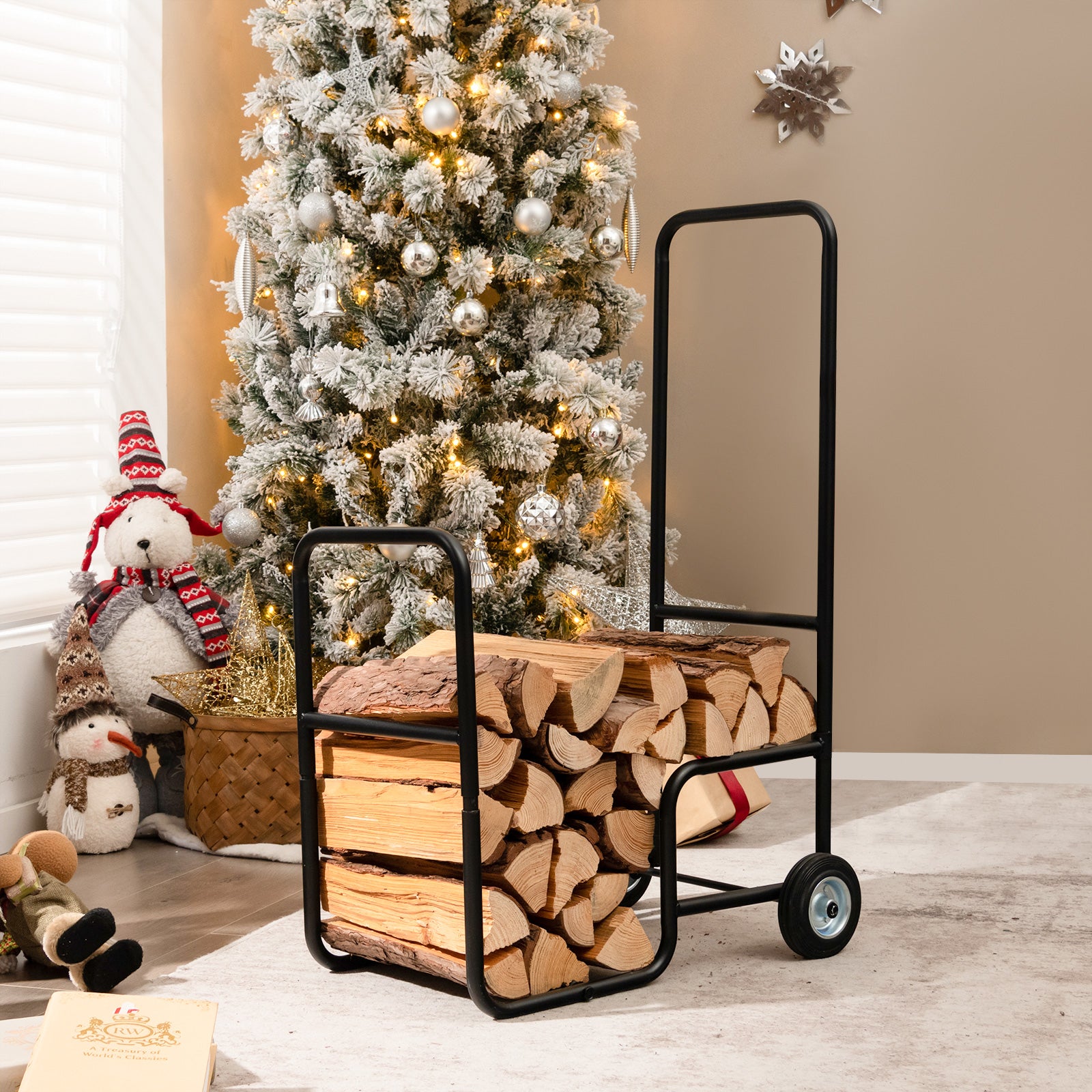 Firewood Log Cart Carrier with Anti-Slip and Wear-Resistant Wheels, Black Log Storage at Gallery Canada