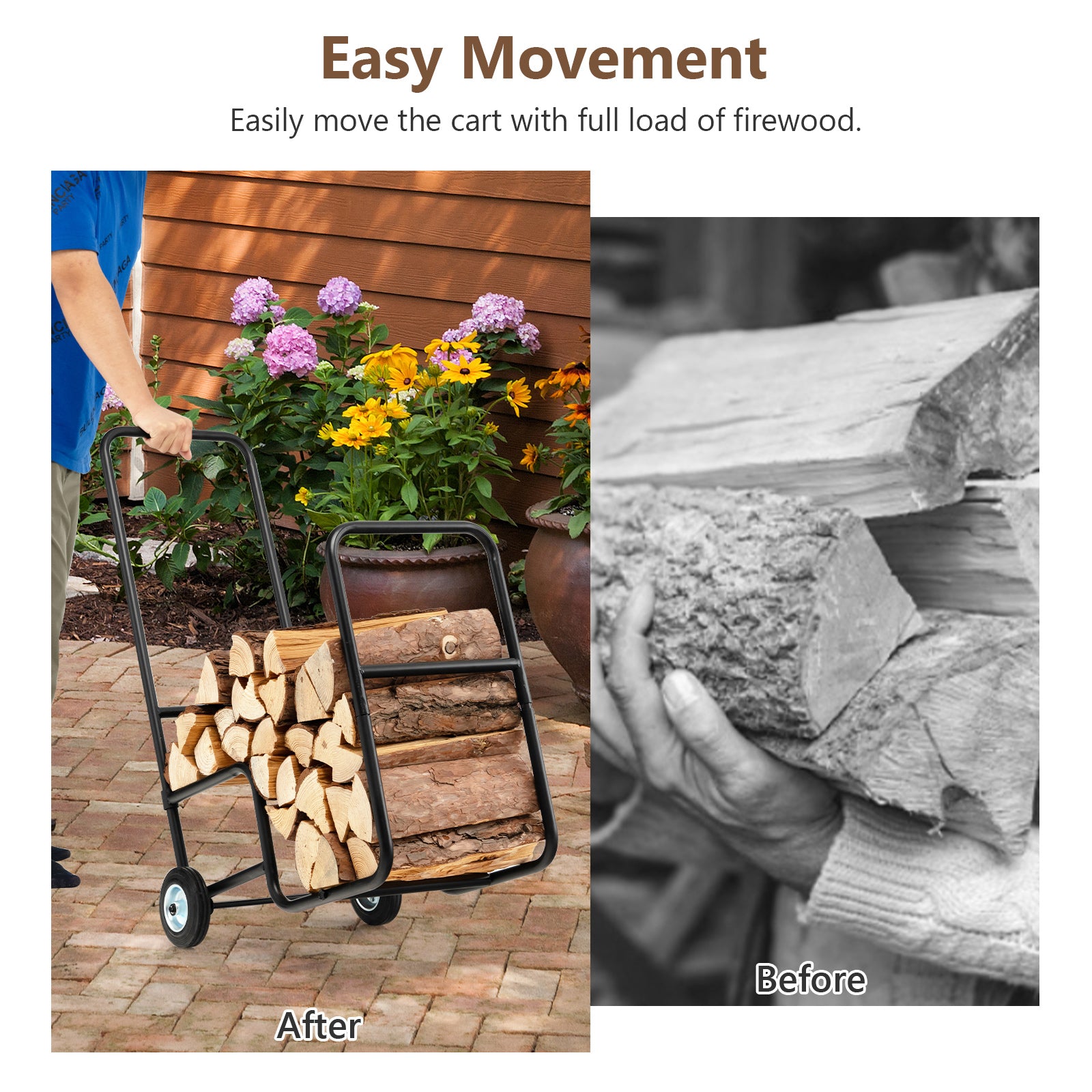 Firewood Log Cart Carrier with Anti-Slip and Wear-Resistant Wheels, Black Log Storage at Gallery Canada