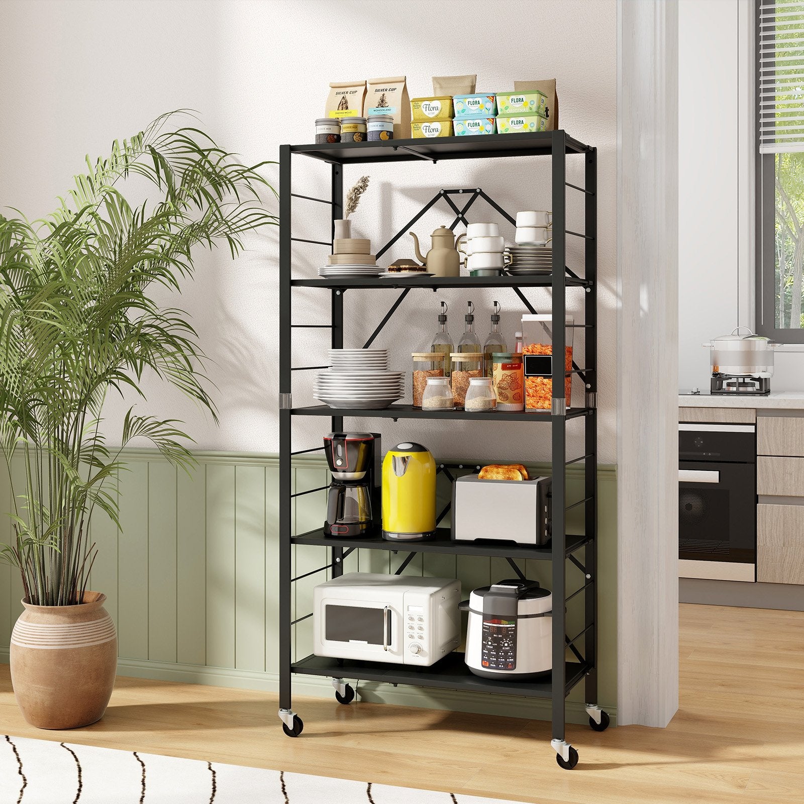 5-Tier Foldable Storage Shelf with Wheels, Black Sheds & Outdoor Storage   at Gallery Canada