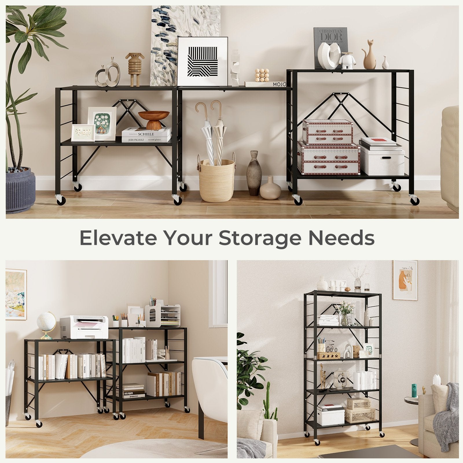 5-Tier Foldable Storage Shelf with Wheels, Black Sheds & Outdoor Storage   at Gallery Canada