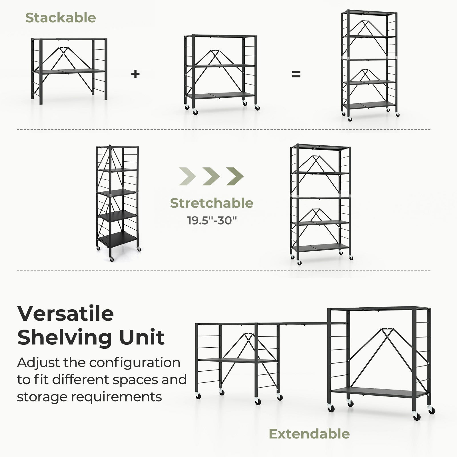 5-Tier Foldable Storage Shelf with Wheels, Black Sheds & Outdoor Storage   at Gallery Canada