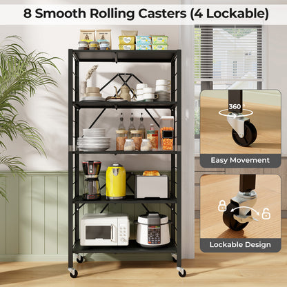 5-Tier Foldable Storage Shelf with Wheels, Black Sheds & Outdoor Storage   at Gallery Canada