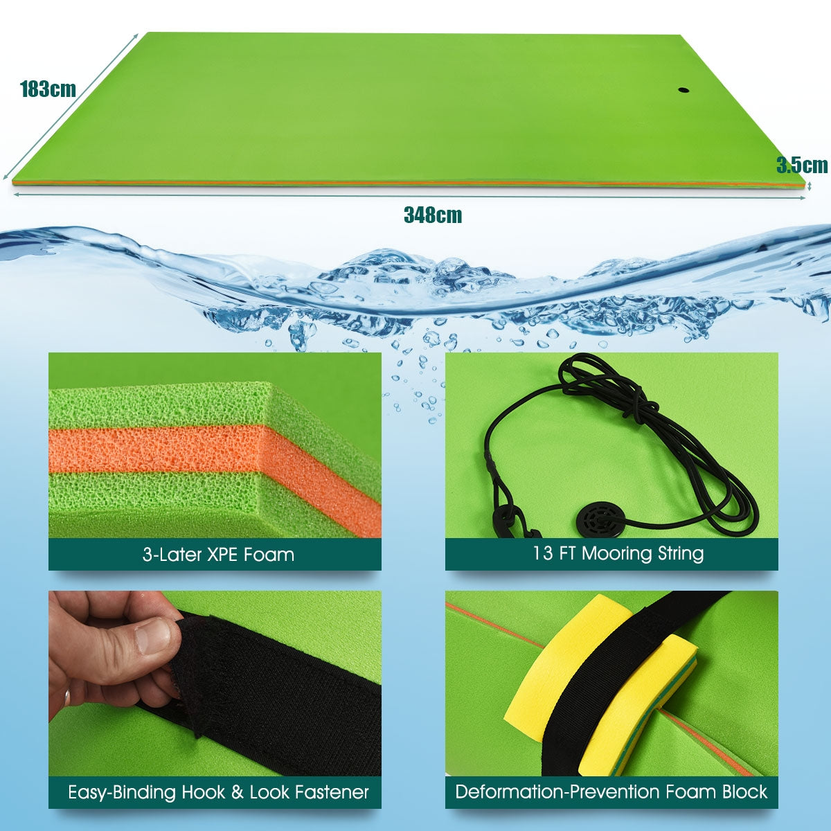 12’ x 6’ 3 Layer Floating Water Pad, Green Swimming at Gallery Canada
