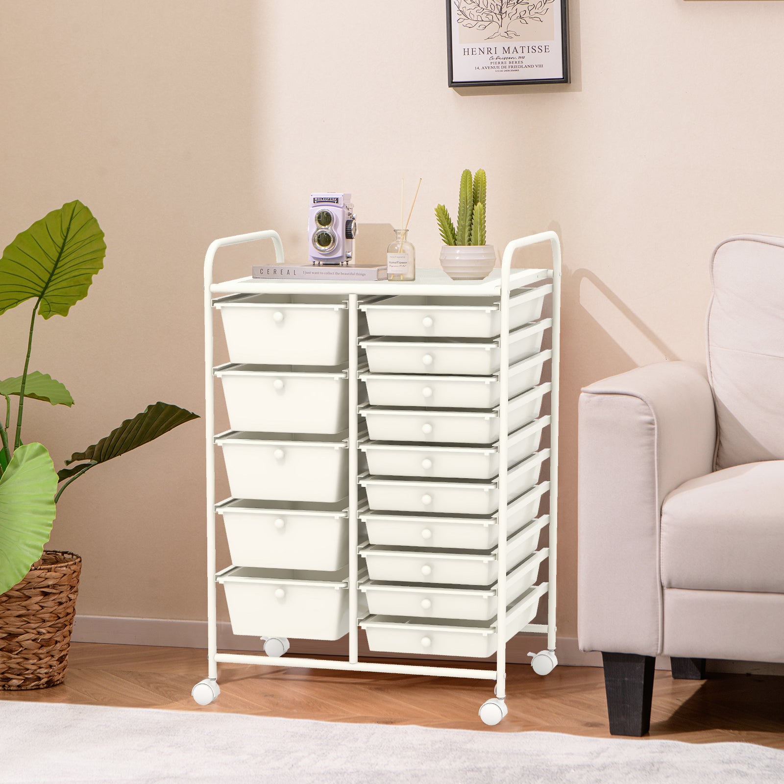 15-Drawer Utility Rolling Organizer Cart Multi-Use Storage, White File Cabinets   at Gallery Canada