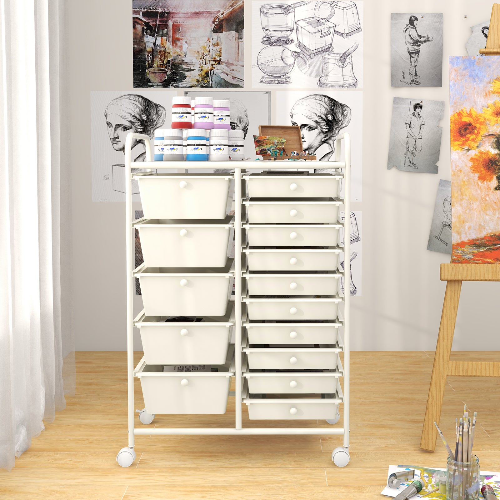 15-Drawer Utility Rolling Organizer Cart Multi-Use Storage, White File Cabinets   at Gallery Canada